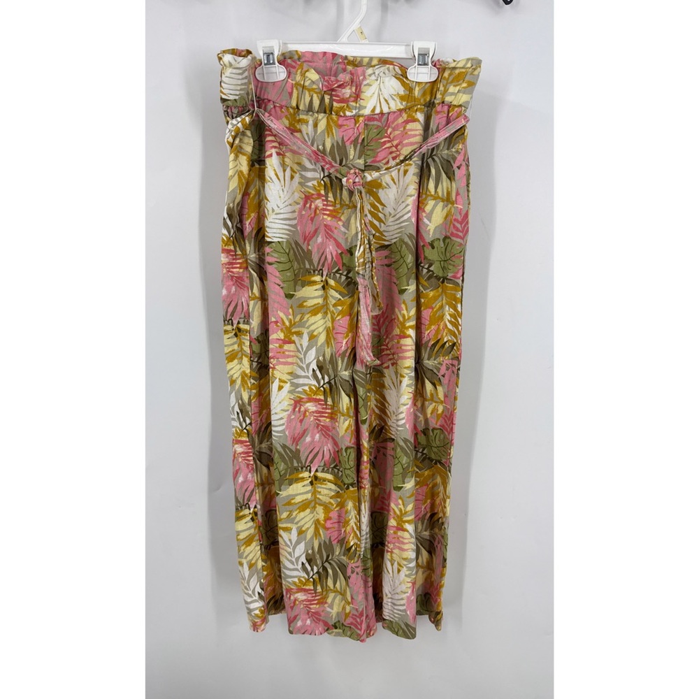 Land ‘n sea linen blend elastic paper bag waist wide leg Tropical Floral pants M